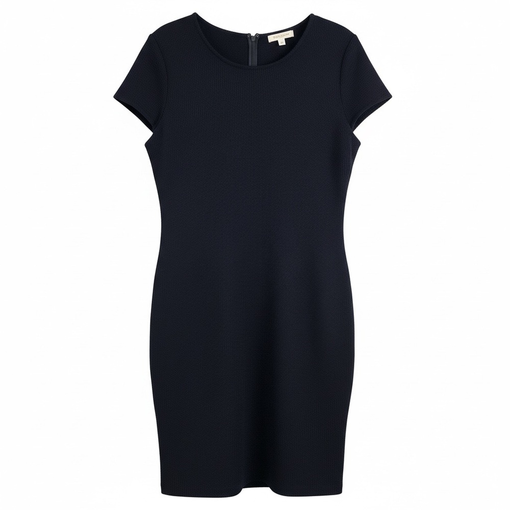 St. John Collection Navy Textured Short-Sleeve Midi Dress